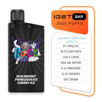 IGET Bar 3500 Puffs Blackberry Pomegranate Cherry Ice Specifications